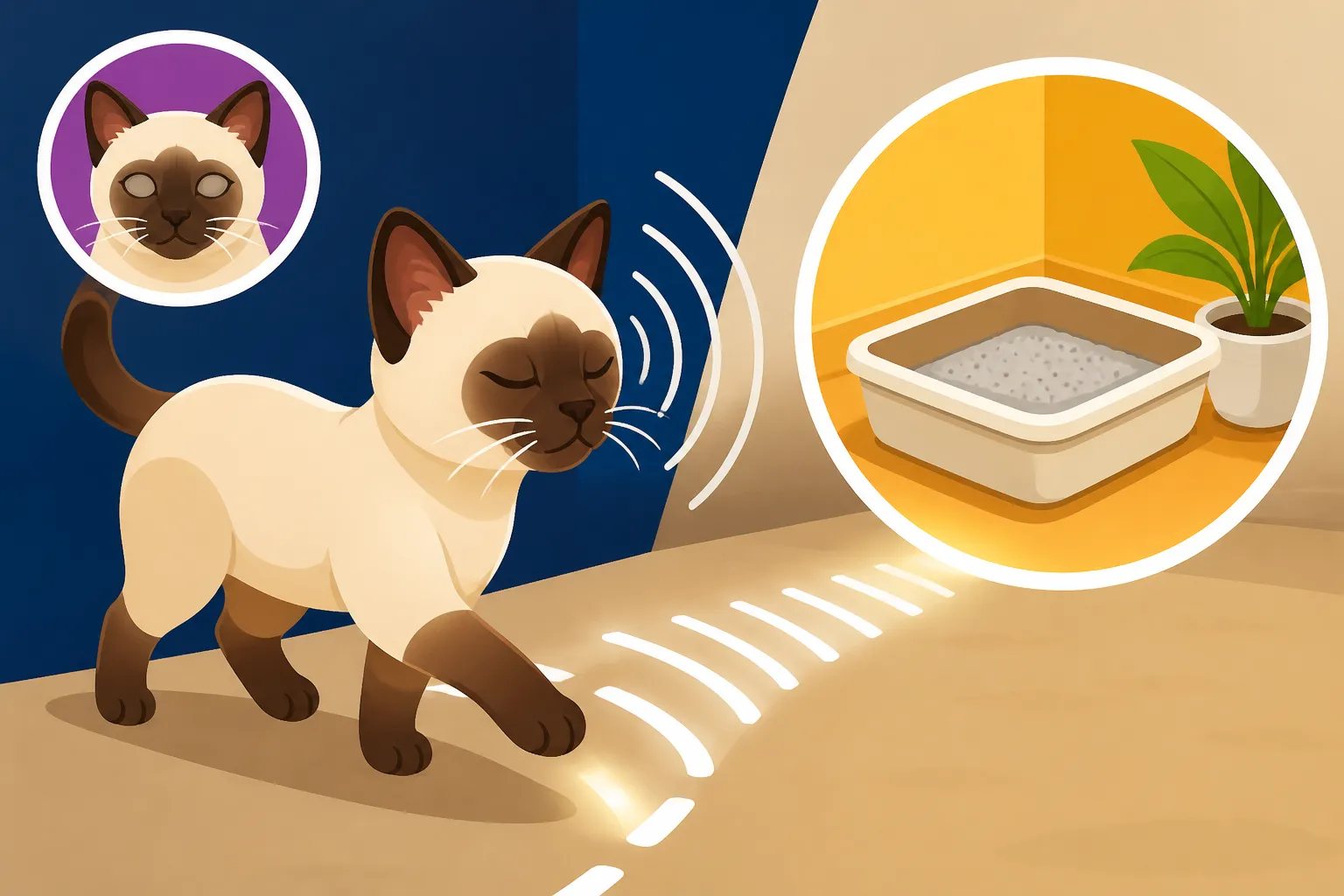 How a Blind Siamese Cat Finds the Litter Box