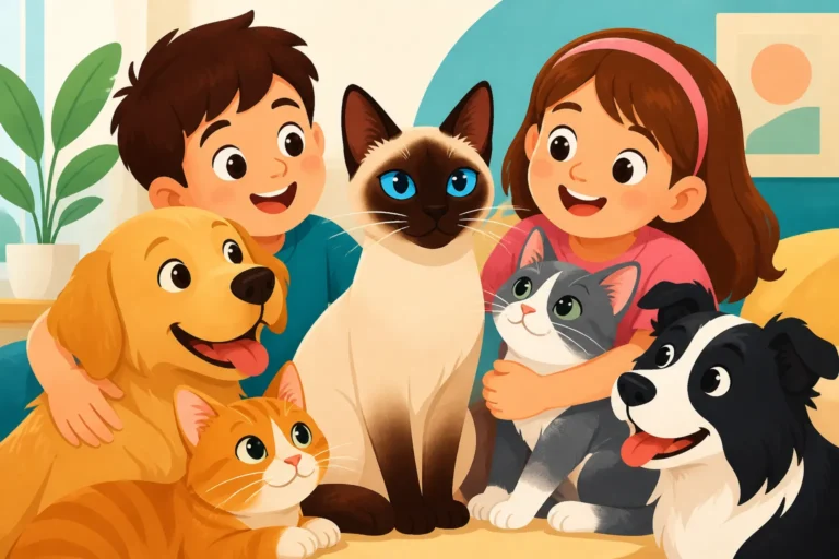 A Siamese Cat With Children, Dogs and Other Cats