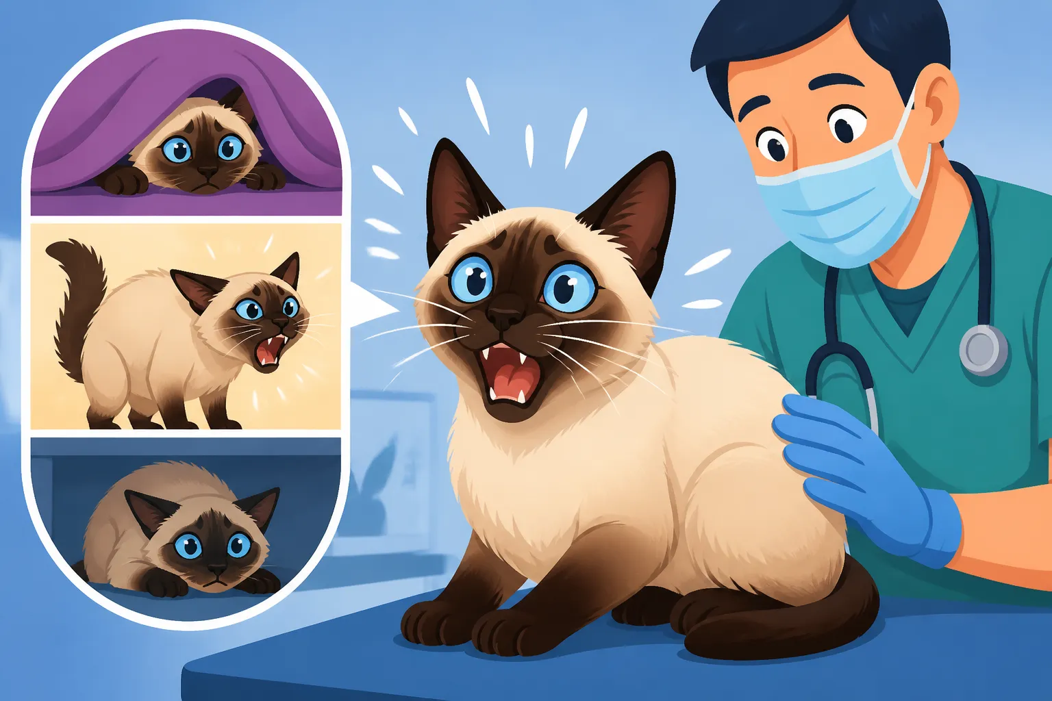 How a Siamese Cat Behaves at the Vet