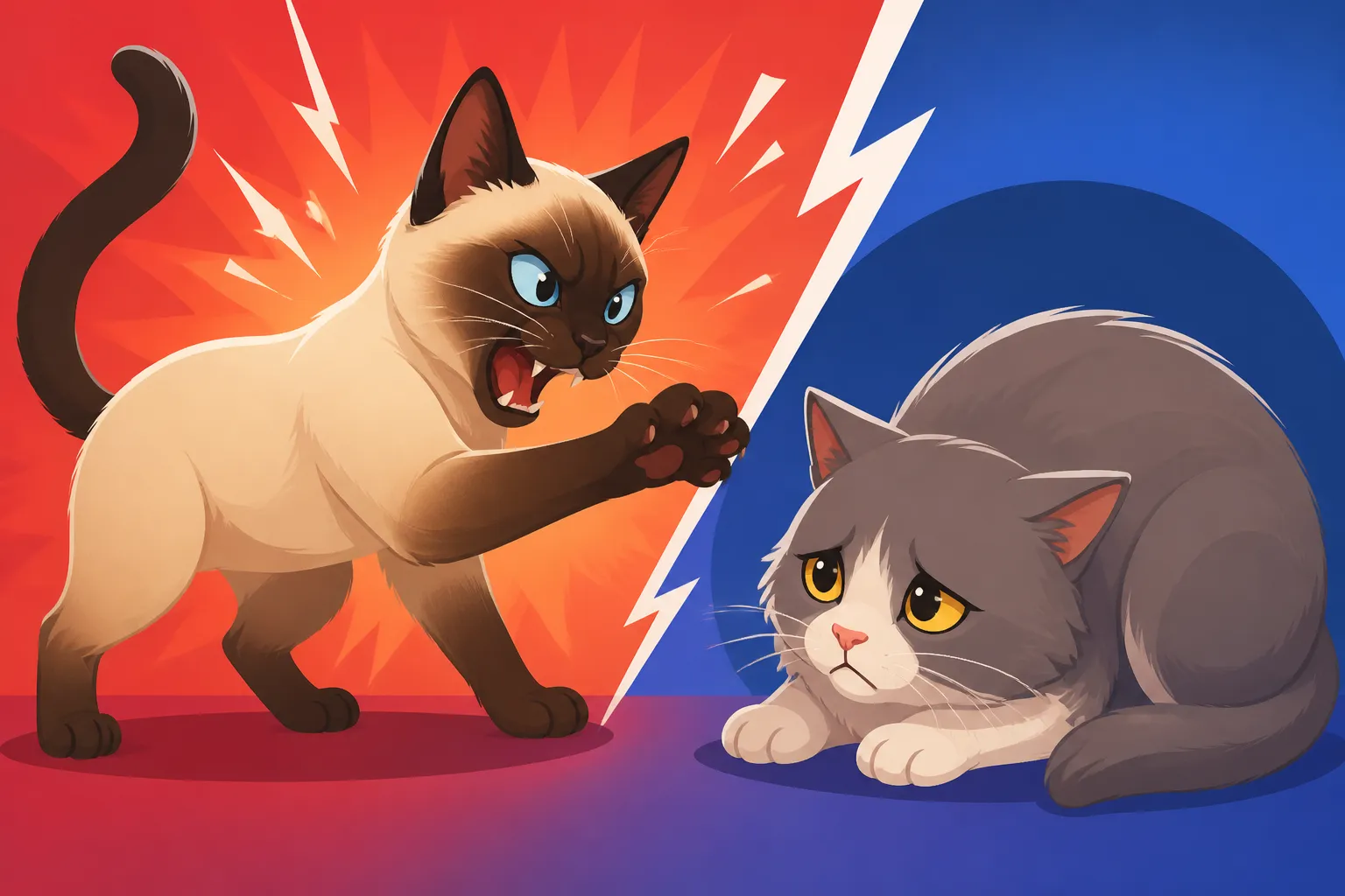 Whether a Siamese Cat Bullies a Quieter Cat