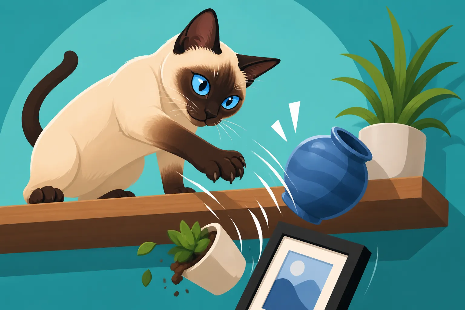 What a Bored Siamese Cat Knocks Off the Shelf